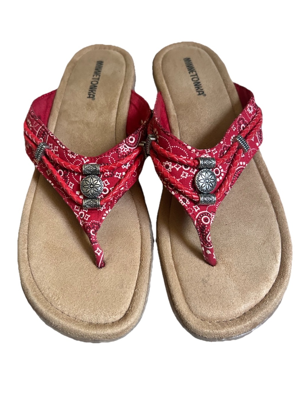Minnetonka Red Bandana Comfort Thong Sandals Size 11